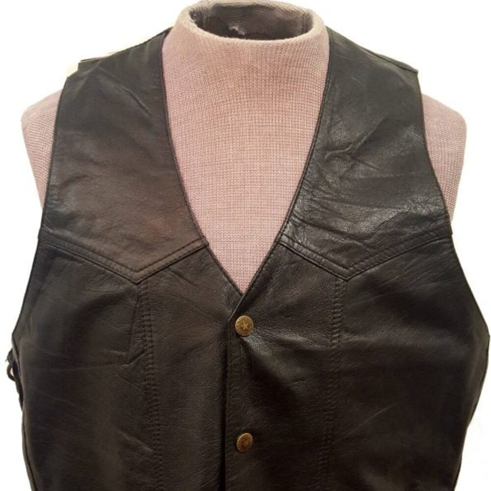 Men’s Fringed Thick Cowhide Leather Motorcycle Country Vest with Side Adjustable